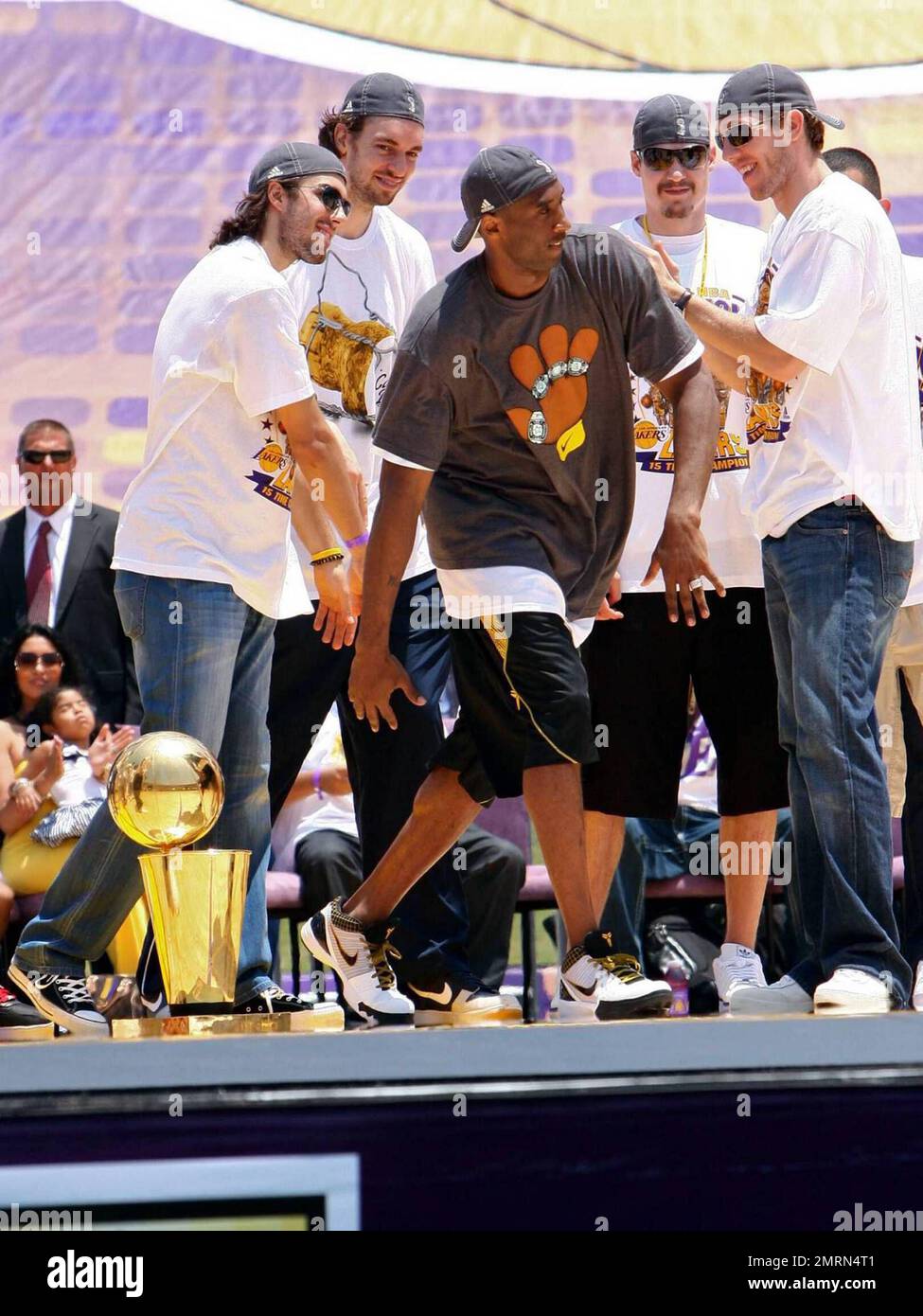 The Los Angeles Lakers celebrate their NBA Championship with a parade across downtown Los Angeles and ending at the Los Angeles Memorial Coliseum in front of 95,000 fans. Los Angeles, CA. 06/17/2009. Stock Photo