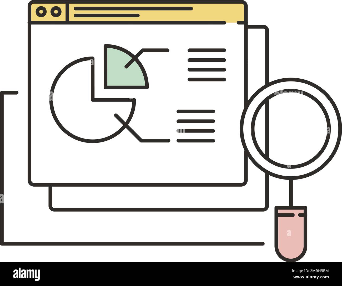 Data analysis icon. Vector statistics pie chart and magnifying glass ...