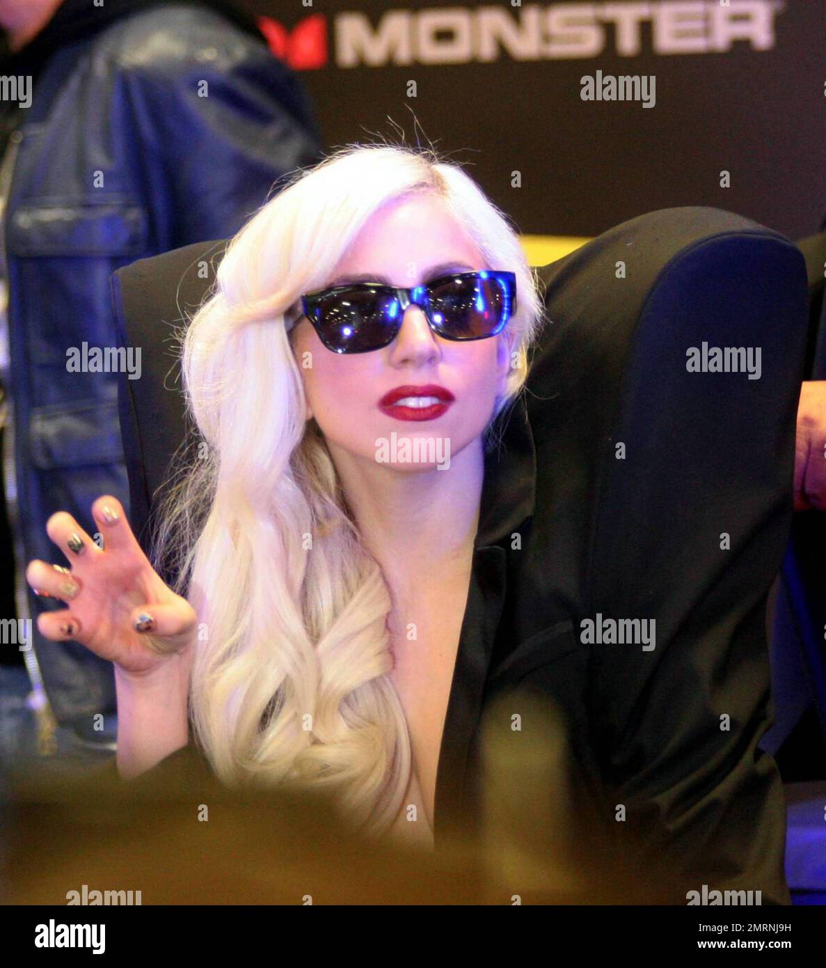 Lady Gaga meets her fans at electronics store Best Buy in Los Angeles. The singer, real name Stefani Joanne Angelina Germanotta, was at the store to sign copies of her latest album entitled 'The Fame Monster.' Los Angeles, CA. 11/23/09. Stock Photo