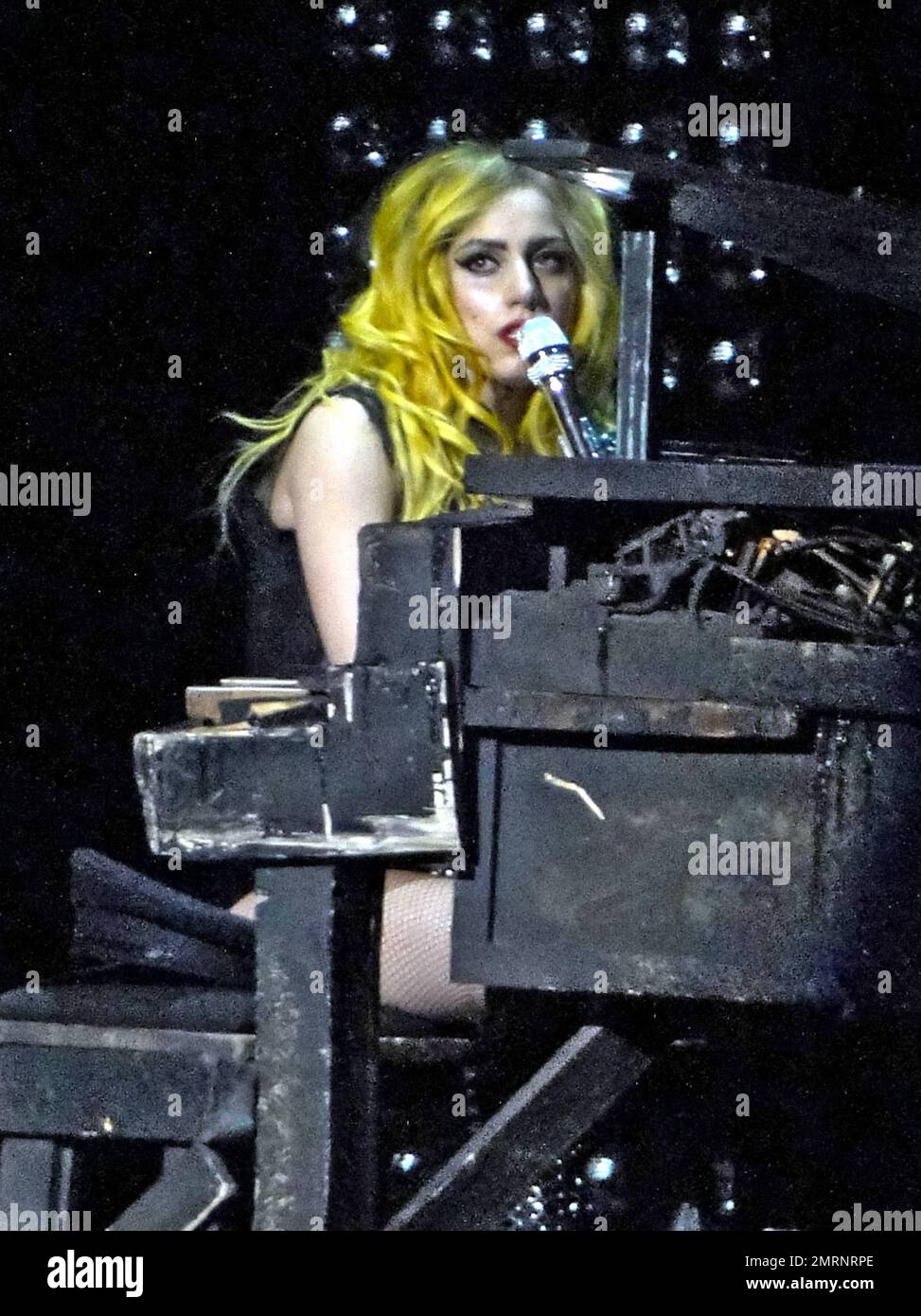 Lady Gaga continues her Monster Ball tour with a performance at the Bank  Atlantic Center. The tour includes a wide variety of set and costume  changes, including the flaming piano, from which