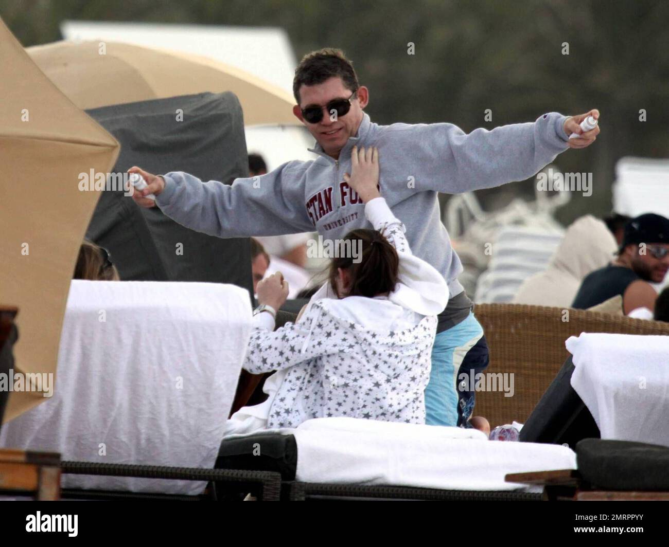 Actor and comedian Lee Evans enjoys the New Year’s holiday on the beach