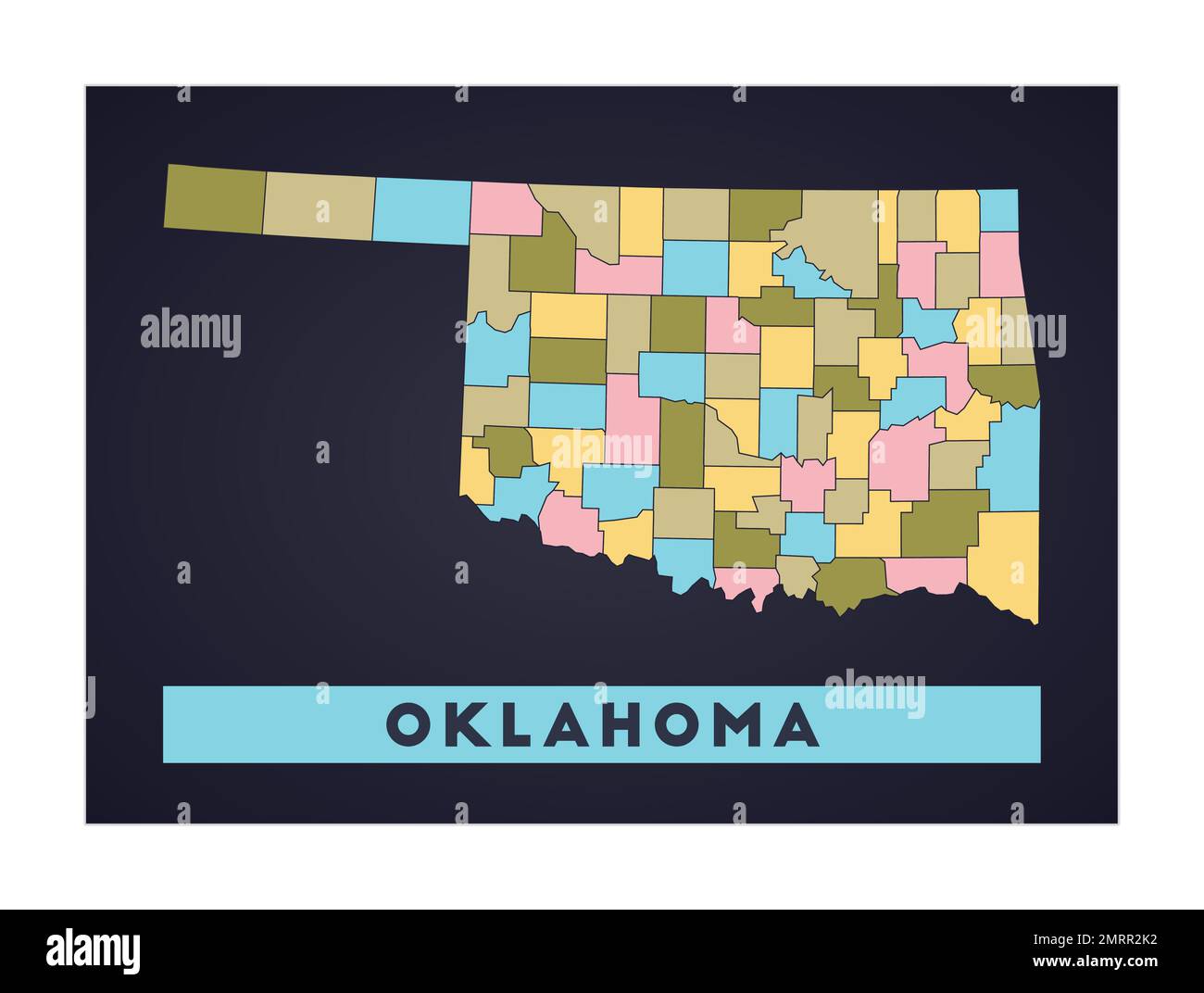 Oklahoma map. US state poster with regions. Shape of Oklahoma with US state name. Modern vector illustration. Stock Vector