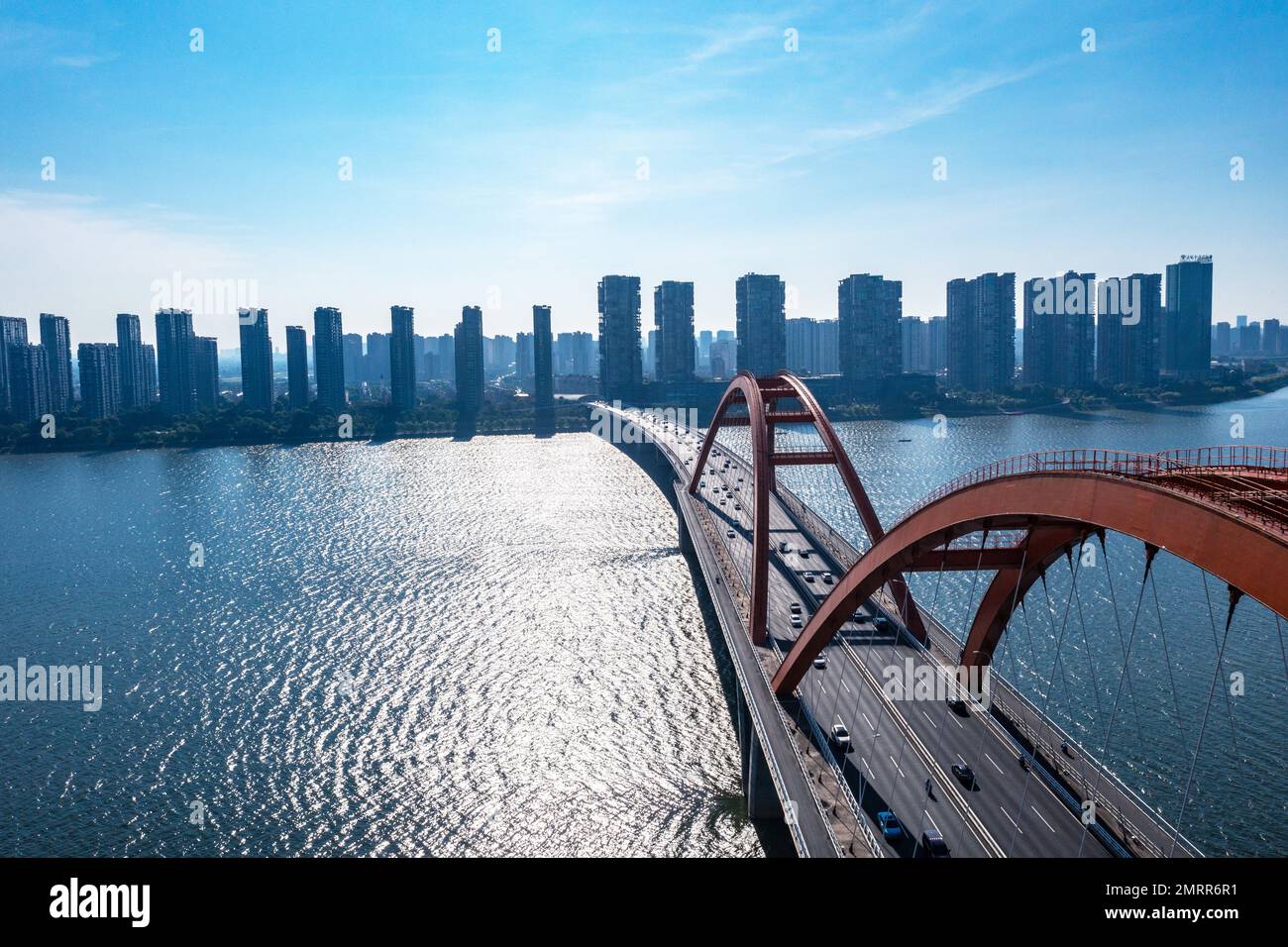 Aerial changsha xiangjiang river scenery FuYuan road bridge Stock Photo ...