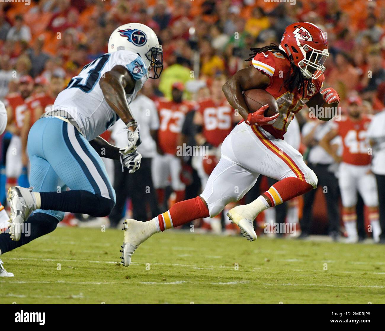 Kansas City Chiefs running back Devine Redding (40) runs away from