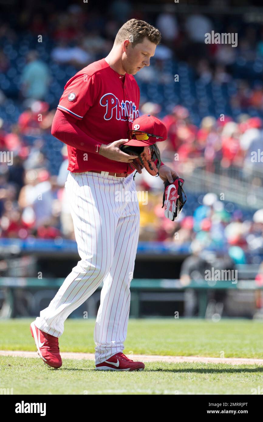 Philadelphia Phillies' Rhys Hoskins reacts after a home run during a  baseball game, Friday, Sept. 23, 2022, in Philadelphia. (AP Photo/Matt  Slocum Stock Photo - Alamy