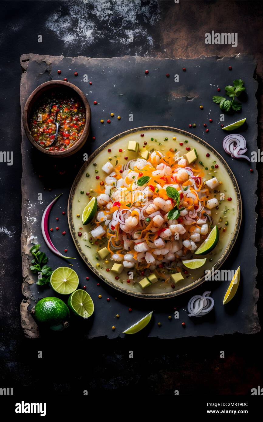 Ceviche food photography collection. High-quality images showcase this beloved traditional dish in all its glory, from classic street food to gourmet Stock Photo
