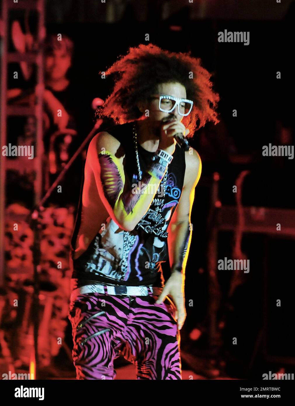 Stefan Kendal Gordy aka "Redfoo" and Skyler Husten Gordy "SkyBlu" of LMFAO performs on stage