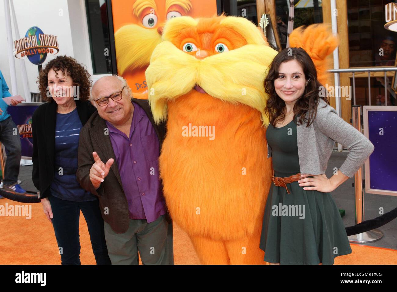 Rhea Perlman, Danny DeVito, the Lorax and daughter Lucy DeVito at the ...