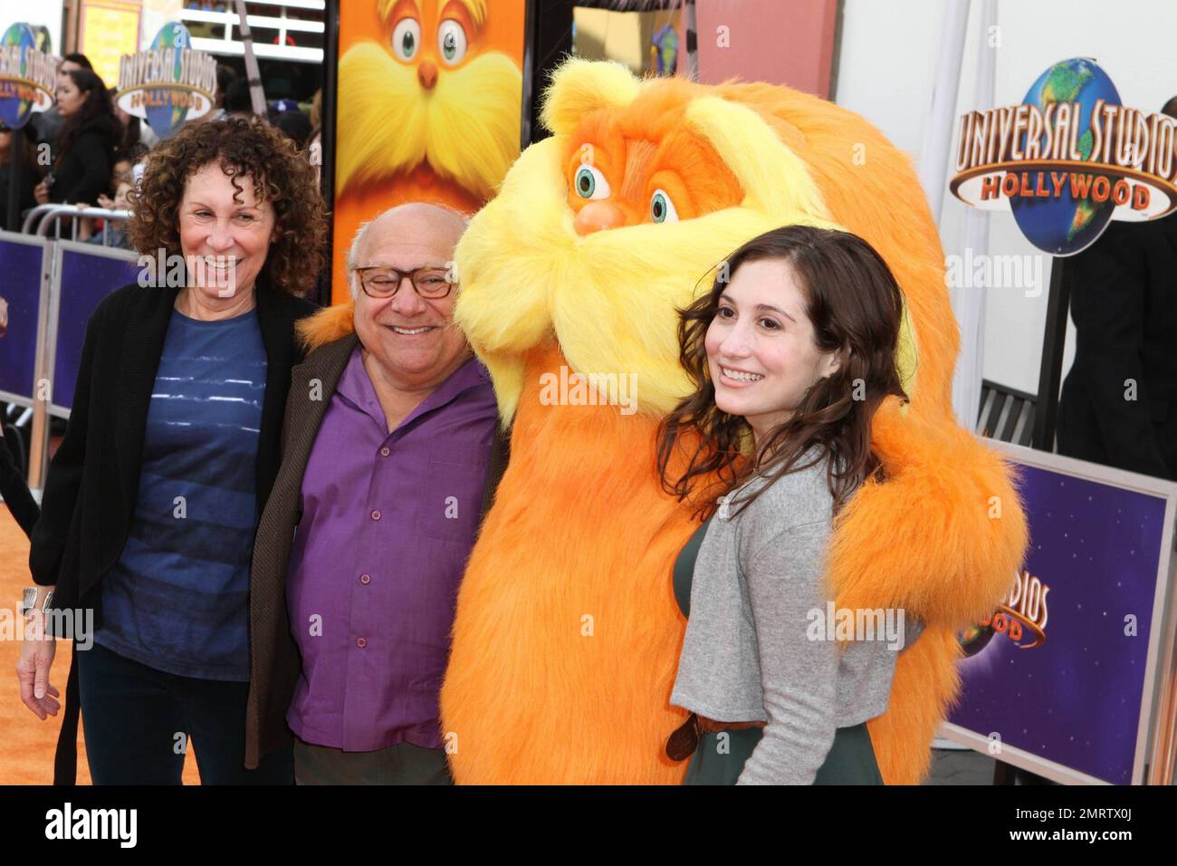 Rhea Perlman, Danny DeVito, the Lorax and daughter Lucy DeVito at the ...