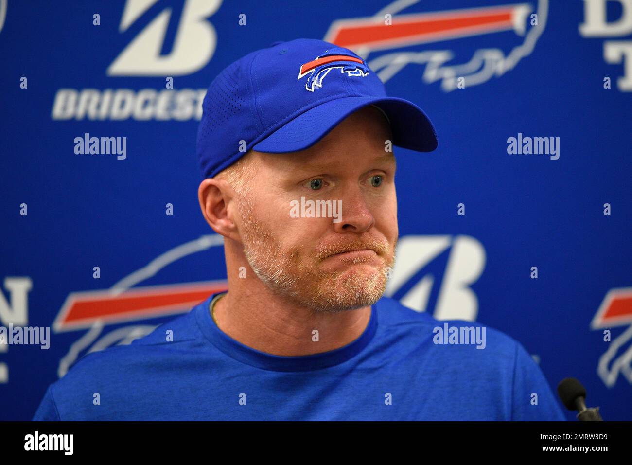 Buffalo Bills head coach Sean McDermott speaks at a news conference after a  preseason NFL football game against the Baltimore Ravens, Saturday, Aug.  26, 2017, in Baltimore. (AP Photo/Nick Wass Stock Photo -