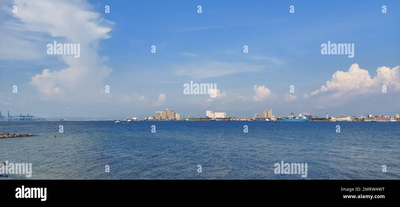 Makassar city and harbor views, landscape photos from the island. Stock Photo