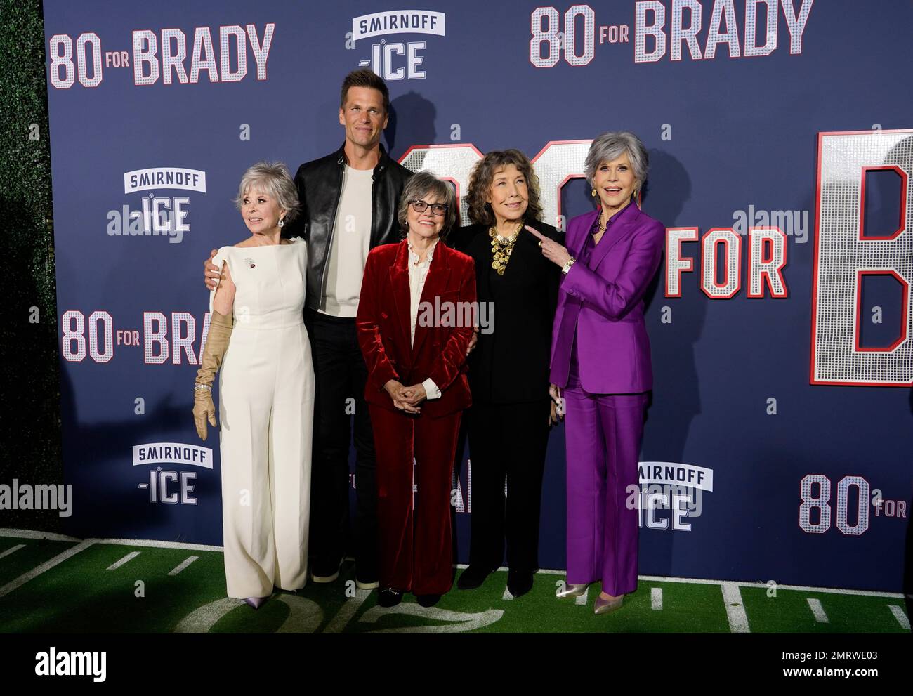 From left, Rita Moreno, Tom Brady, Sally Field, Lily Tomlin, and Jane