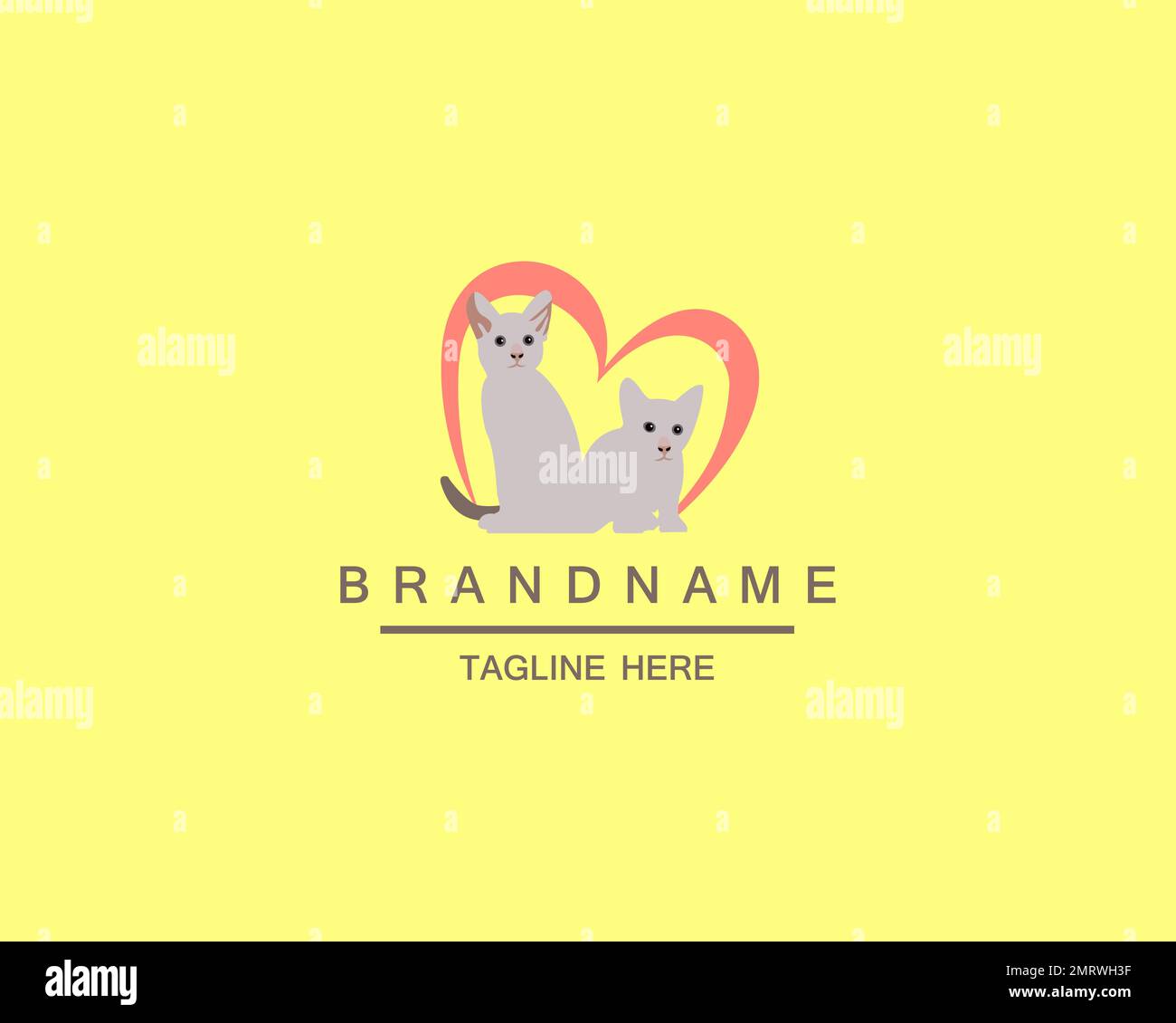 Two cat on heart shape logo Stock Vector