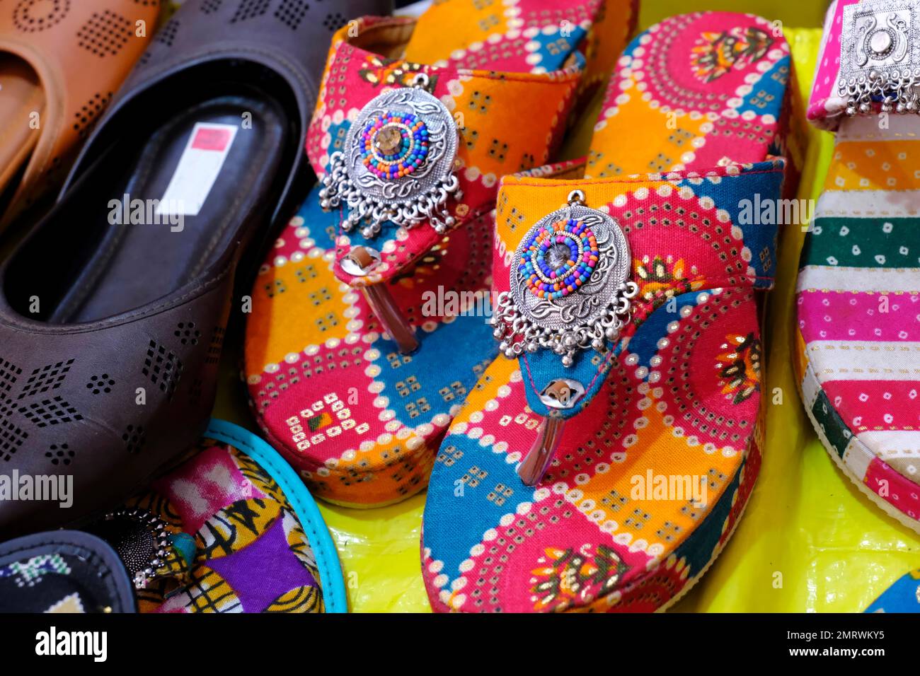 Colorful Handmade chappals sandals being sold in an Indian