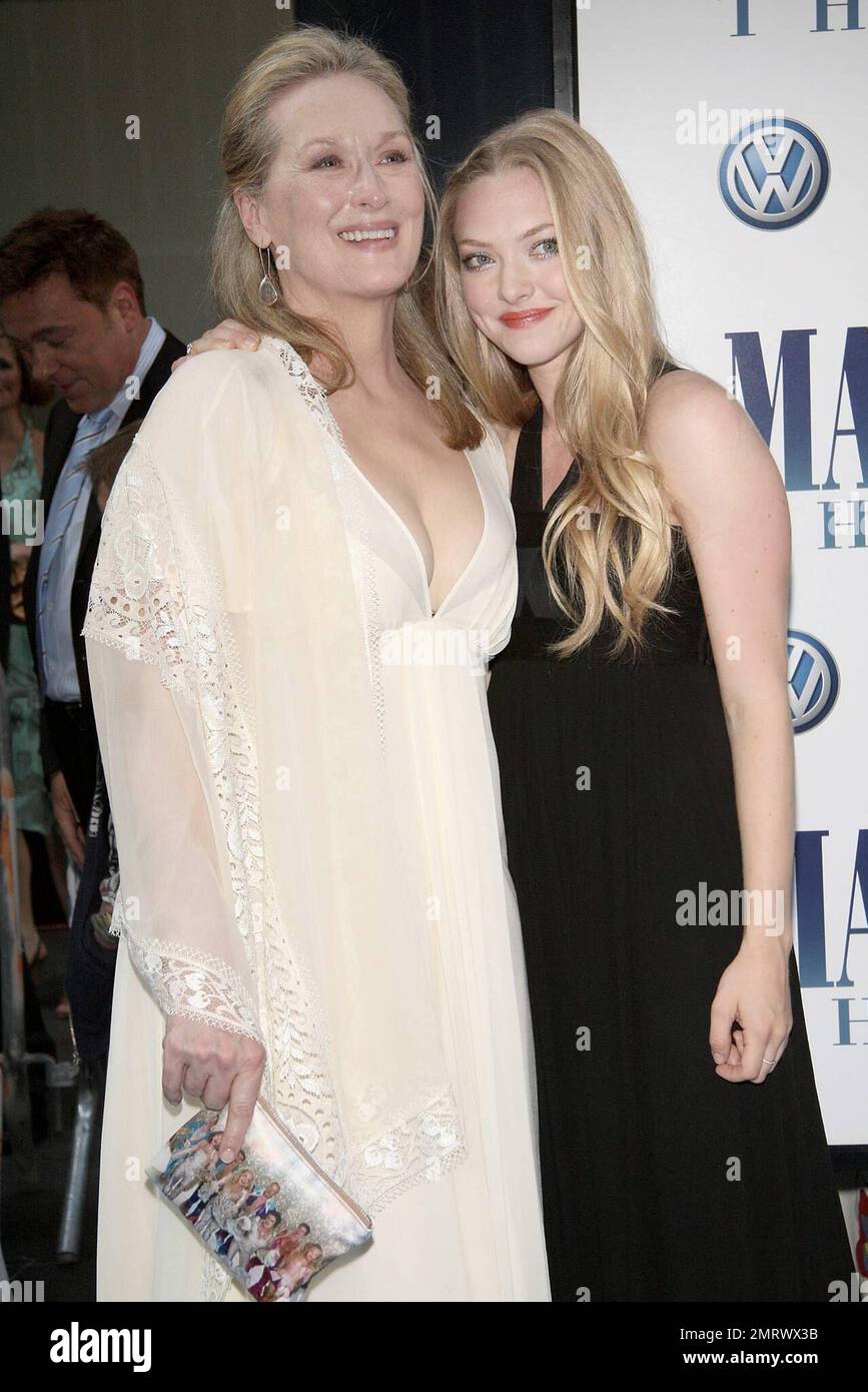 Meryl Streep and Amanda Seyfried at the premiere of "Mamma Mia!" at The