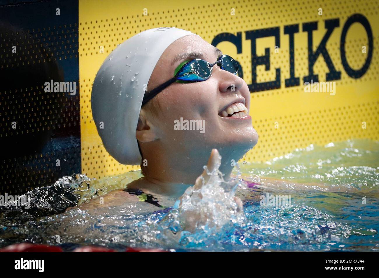 Singapore's Ruen Roanne Ho celebrate after the women's 50M Breaststroke  Swimming final of the 29th South East Asian Games in Kuala Lumpur,  Malaysia, Tuesday, Aug. 22, 2017. (AP Photo/Vincent Thian Stock Photo -