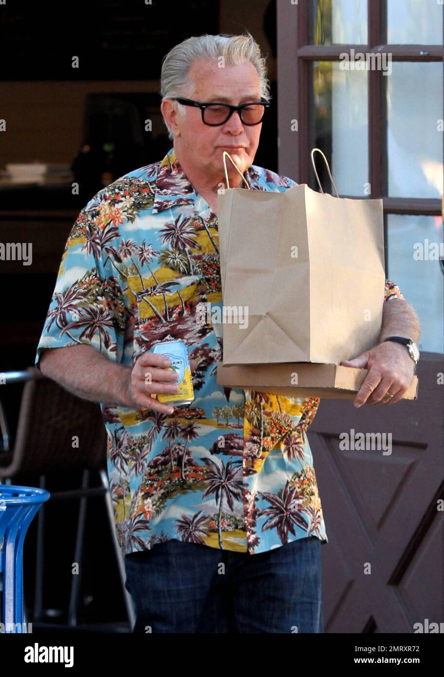 Actor Martin Sheen was seen picking up food to go from Howdy's restaurant in Malibu and driving off in his vehicle which displayed Obama and anti-war bumper stickers. Malibu, CA. 28th July 2012   . Stock Photo