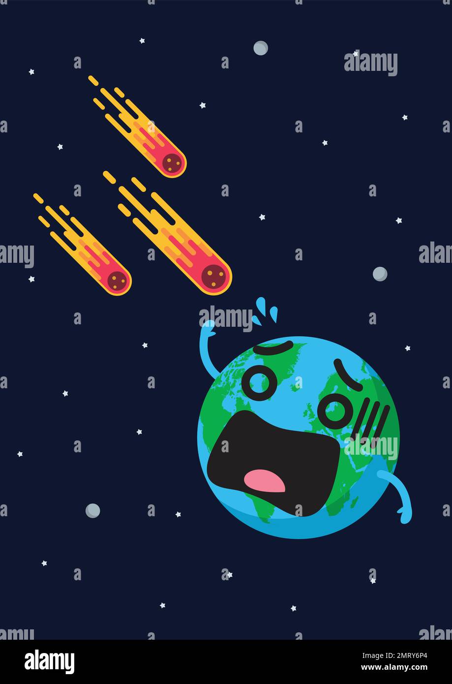 Asteroids are approaching to frightening earth. Vector illustration Stock Vector