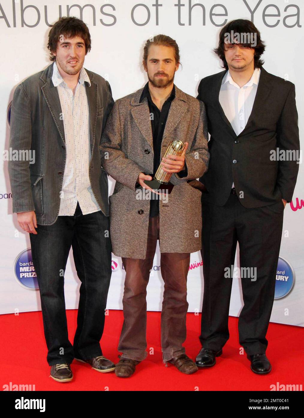 John Bramwell, Peter Jobson and Andy Hargreaves of the alternative rock band I Am Kloot attend the Barclaycard Mercury Prize awards held at Grosvenor House Hotel.  The winner of the annual music prize, given for best album from the United Kingdom or Ireland, will go home with $30,700. London, UK. 09/07/10. Stock Photo