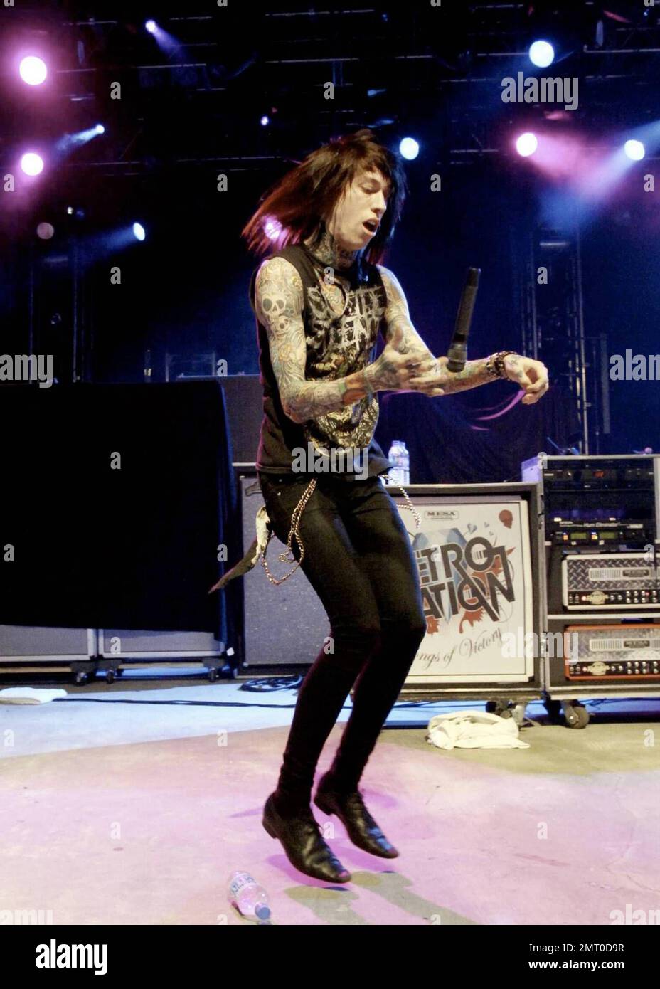 Miley Cyrus' brother Trace Cyrus performs with his band Metro Station at the Pompano Beach