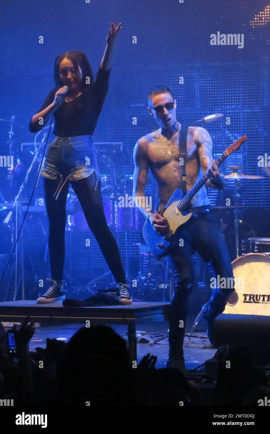 Trace Cyrus and his band Metro Station open for Mylie Cyrus at the Wiltern. Los Angeles, CA. 20th December 2015. Stock Photo