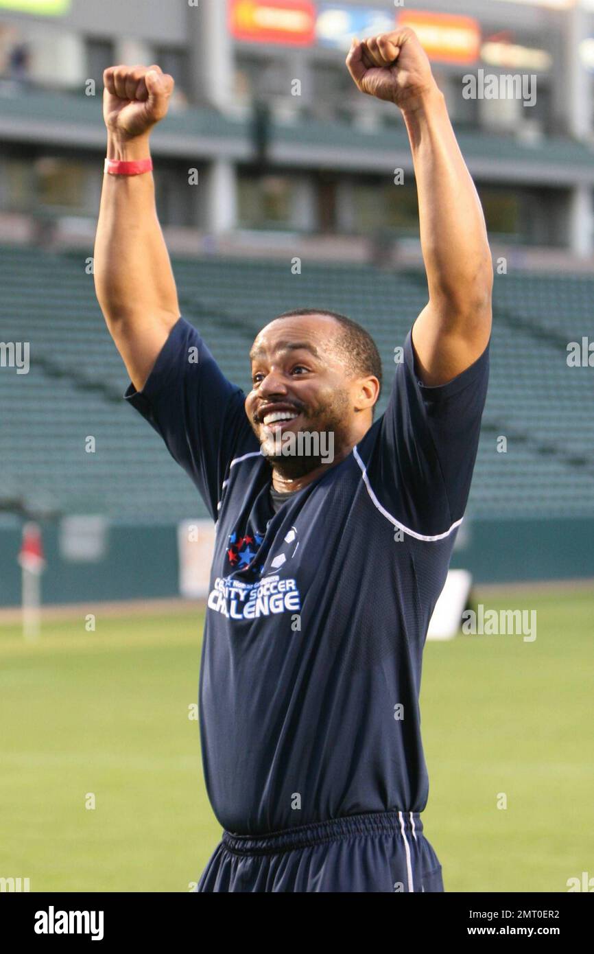 Donald Faison takes part in a celebrity soccer game to raise funds for the Mia Hamm Foundation which supports patients and their families who benefit from bone marrow transplants. The event was hosted by Mia Hamm and Nomar Garciaparra. Los Angeles, CA. 1/16/10.     . Stock Photo