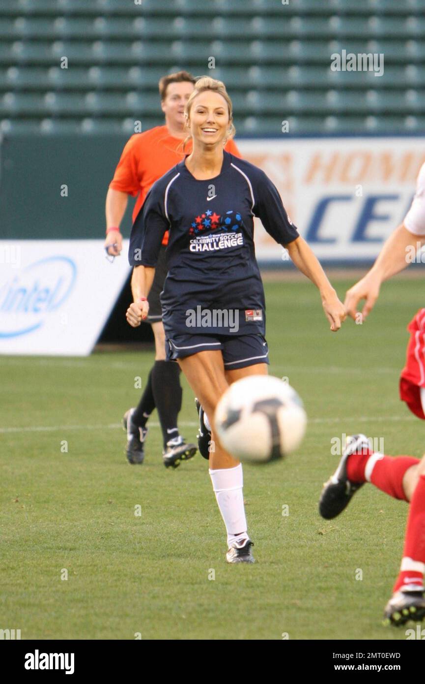 Stacy Keibler takes part in a celebrity soccer game to raise funds for the Mia Hamm Foundation which supports patients and their families who benefit from bone marrow transplants. The event was hosted by Mia Hamm and Nomar Garciaparra. Los Angeles, CA. 1/16/10.   . Stock Photo