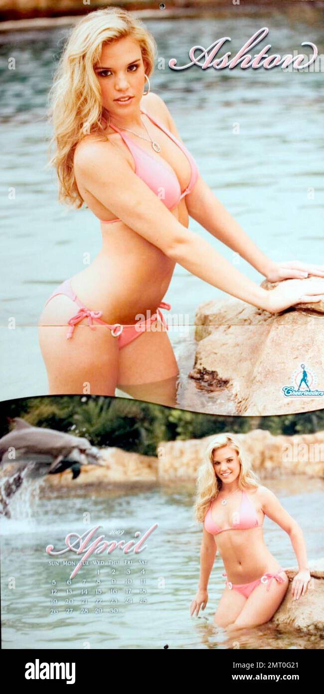 The Miami Dolphin cheerleaders have launched their latest swimsuit calendar. The 2009 calendar  includes 16 months from September, 2008 to December 2009 and features a beauty in each month along with a large centerfold featuring group shots of the girls. The backdrop for this year's calendar was Discovery Cove in Orlando, FL where the cheerleaders met and posed with the dolphins and exotic birds in tropical settings. Miami, FL. 8/14/08. Stock Photo
