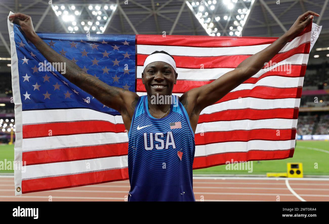 United States' gold medal winner Brittney Reese celebrates after the women's long jump final