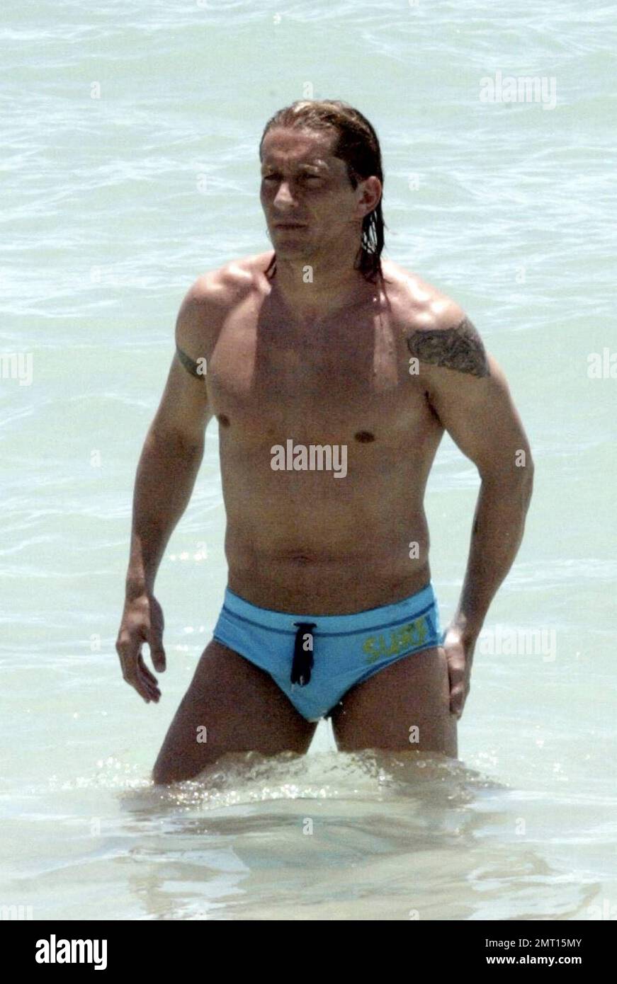 Real Madrid football star Michel Salgado enjoys a second day with family and friends in the ocean on Miami Beach. Miami, FL 5/31/08 Stock Photo