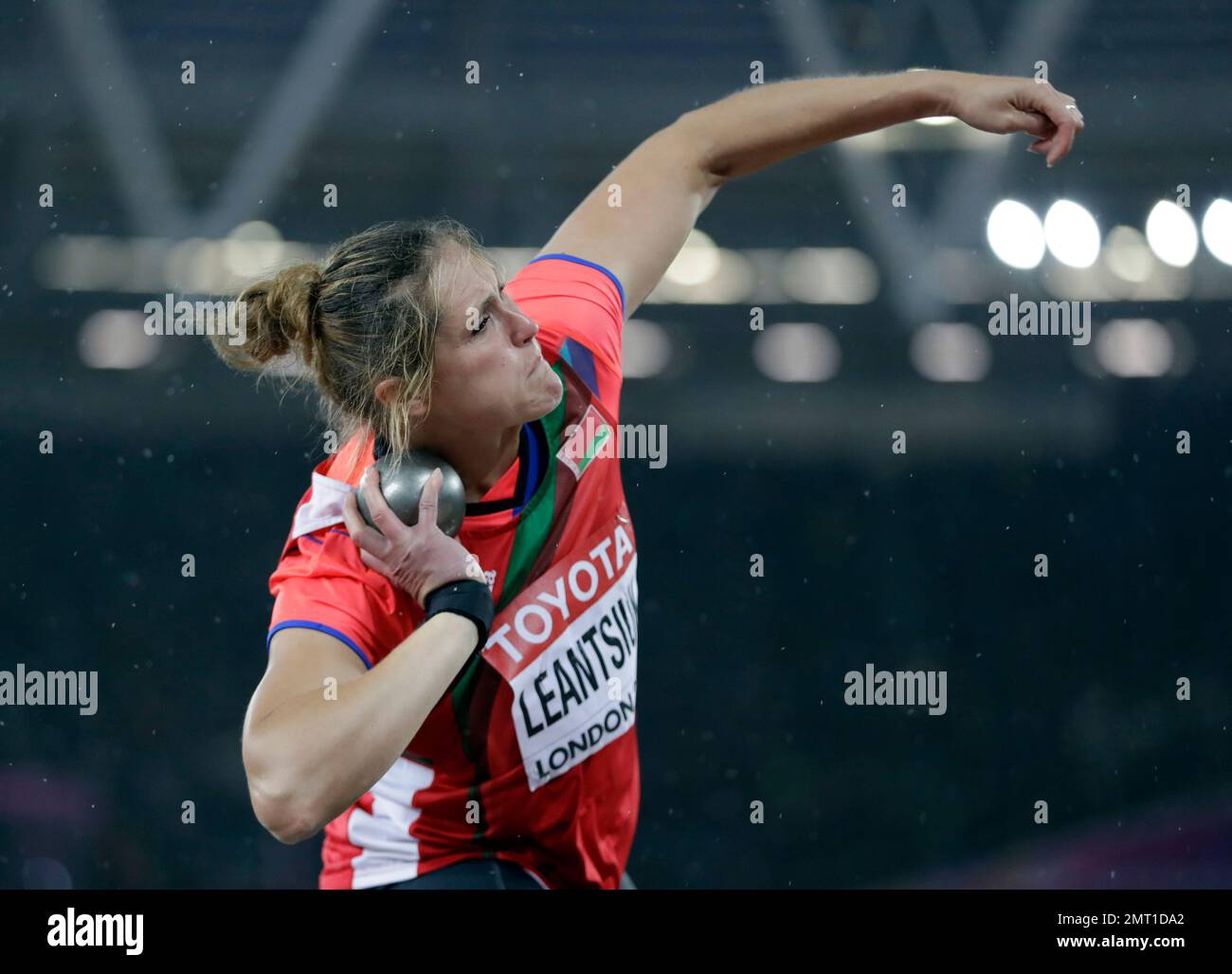 Belarus' Yuliya Leantsiuk makes an attempt in the women's shot put