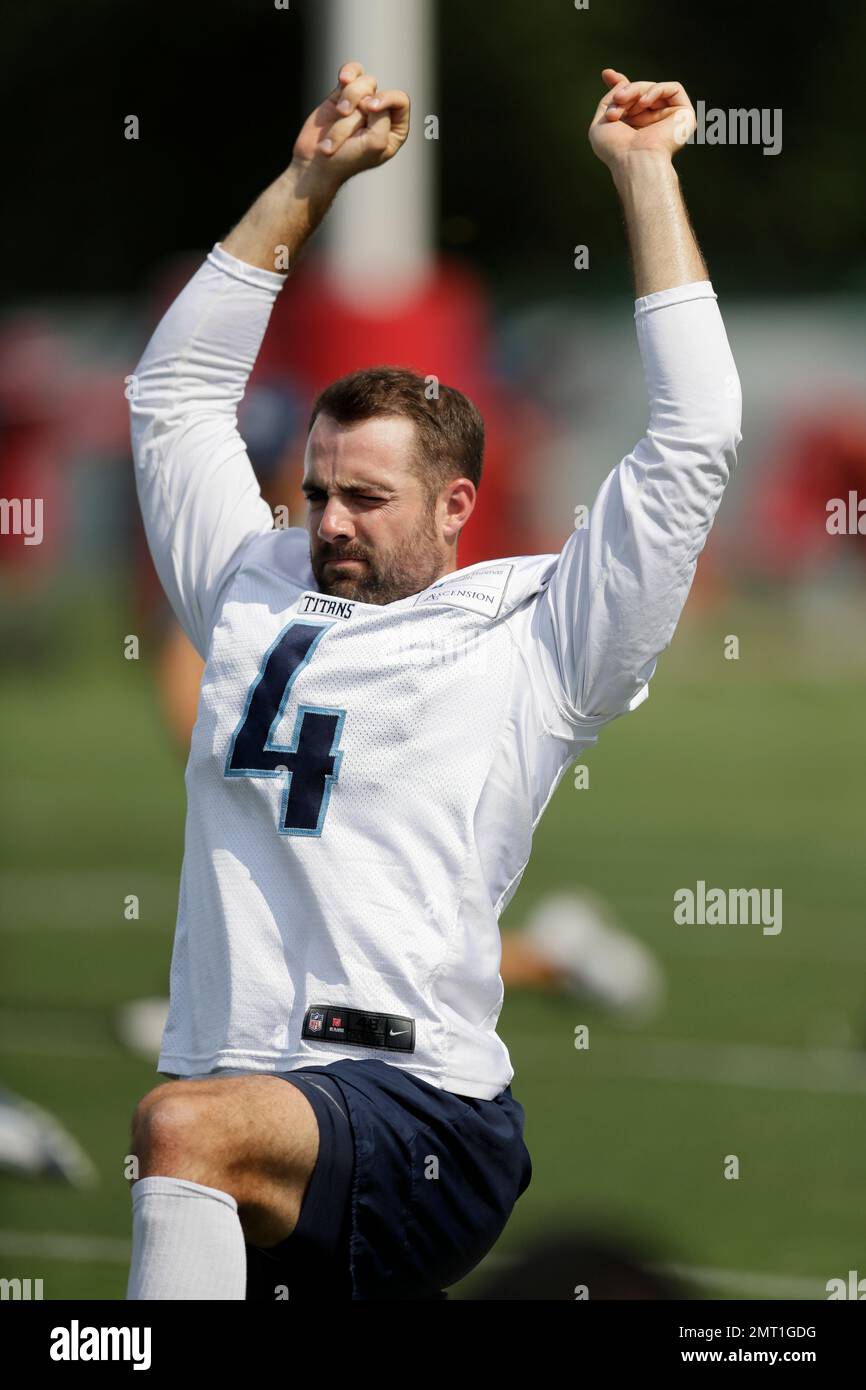 Tennessee Titans kicker Ryan Succop warms up during NFL football