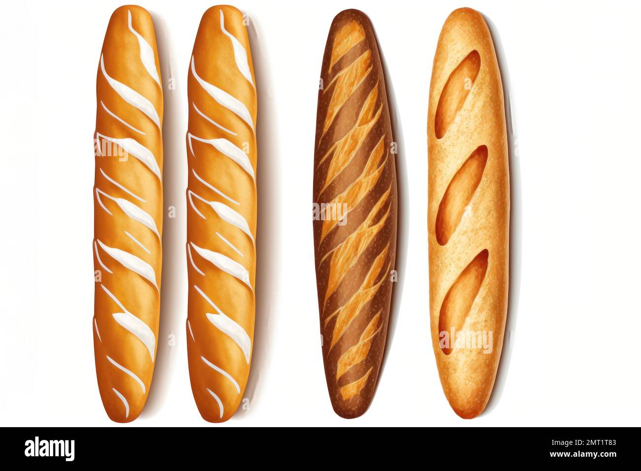 This illustration set features a variety of delicious breads from