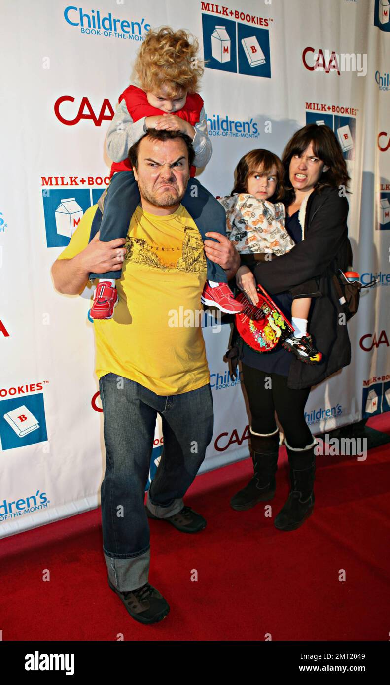 Jack Black, wife Tanya Haden and their sons Samuel and Thomas attend the  2nd Annual Milk and Bookies Story Time Celebration held at the Skirball  Cultural Center. Los Angeles, CA. 03/20/11 Stock