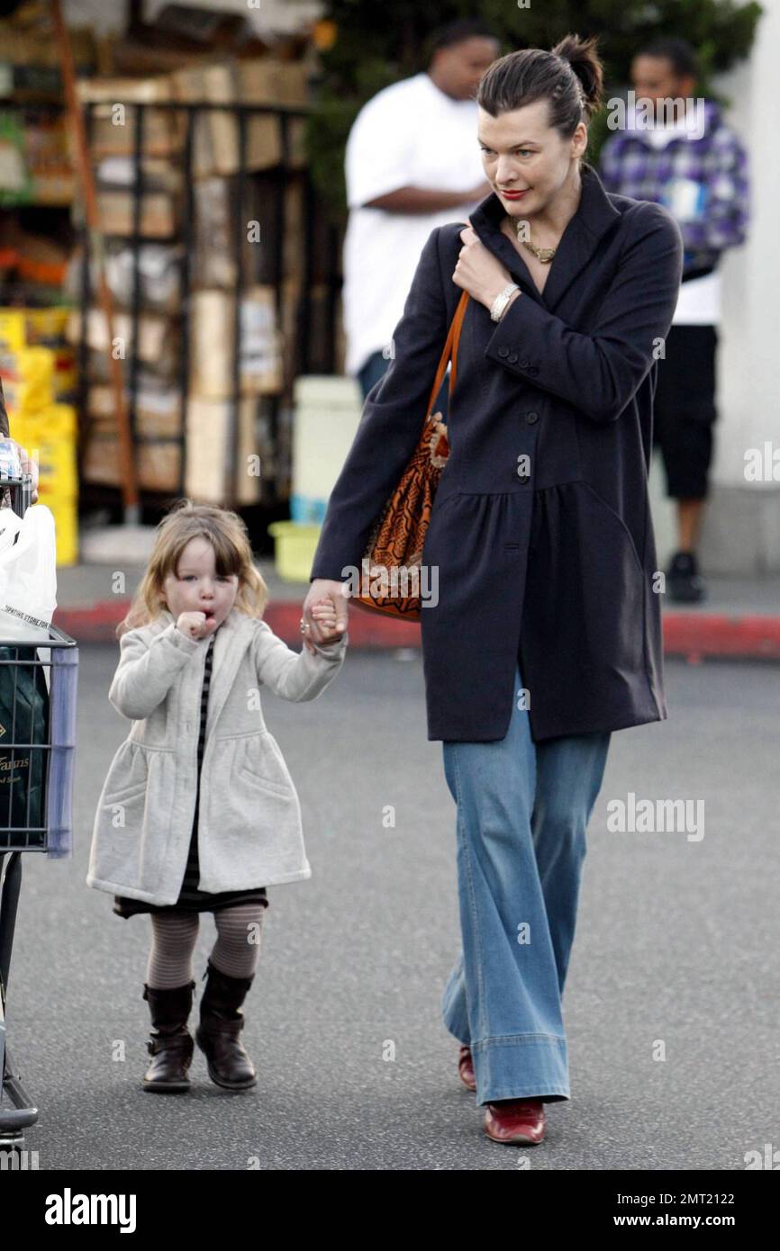 Milla Jovovich and daughter Ever leave Bristol Farms after shopping