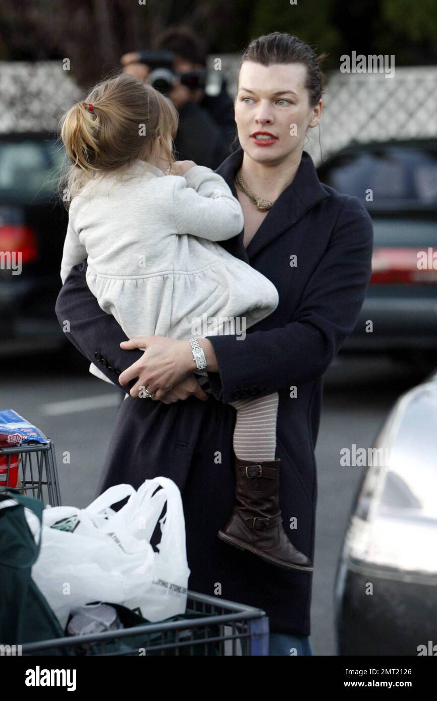Milla Jovovich and daughter Ever leave Bristol Farms after shopping