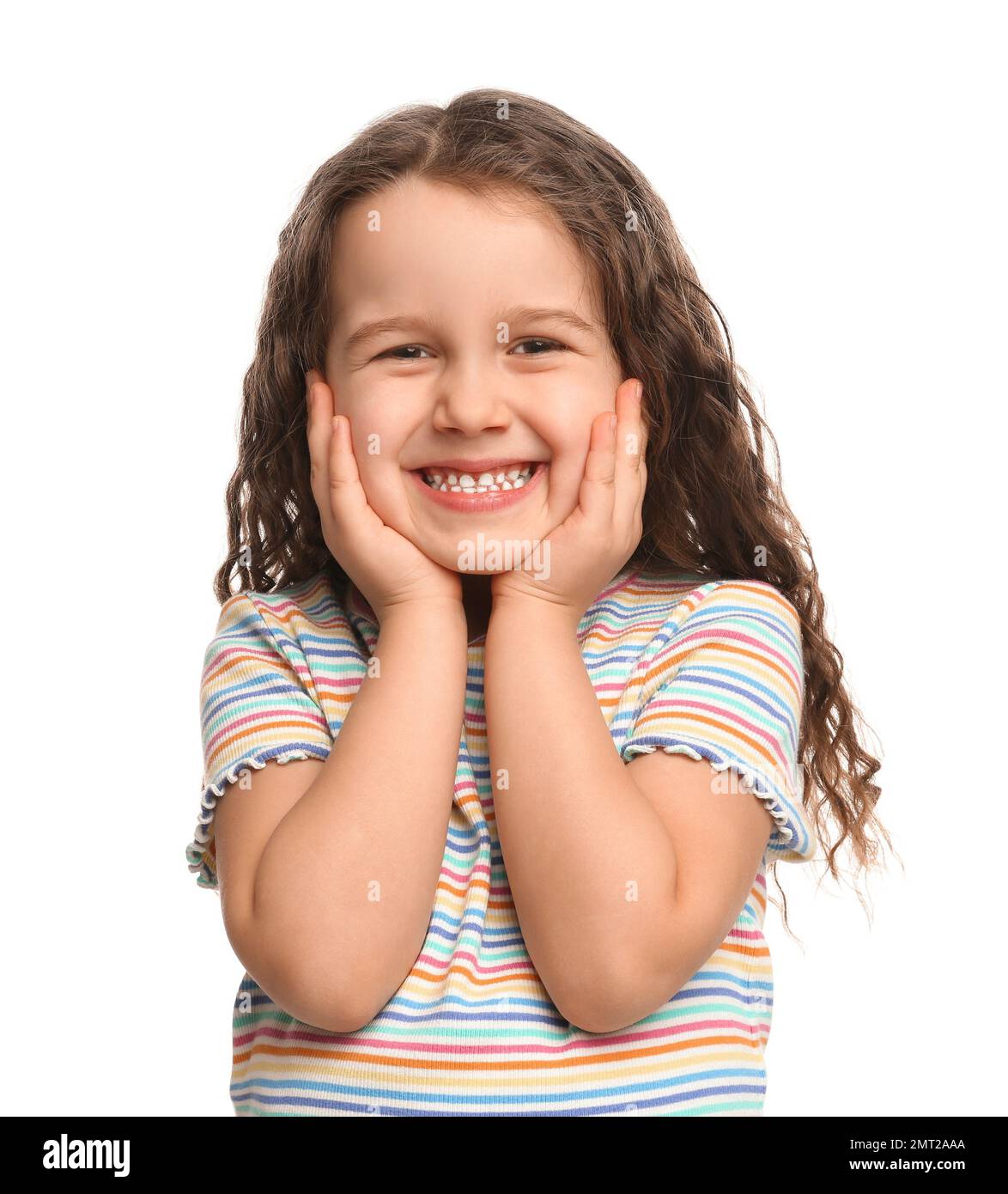 Portrait of cute little girl on white background Stock Photo - Alamy