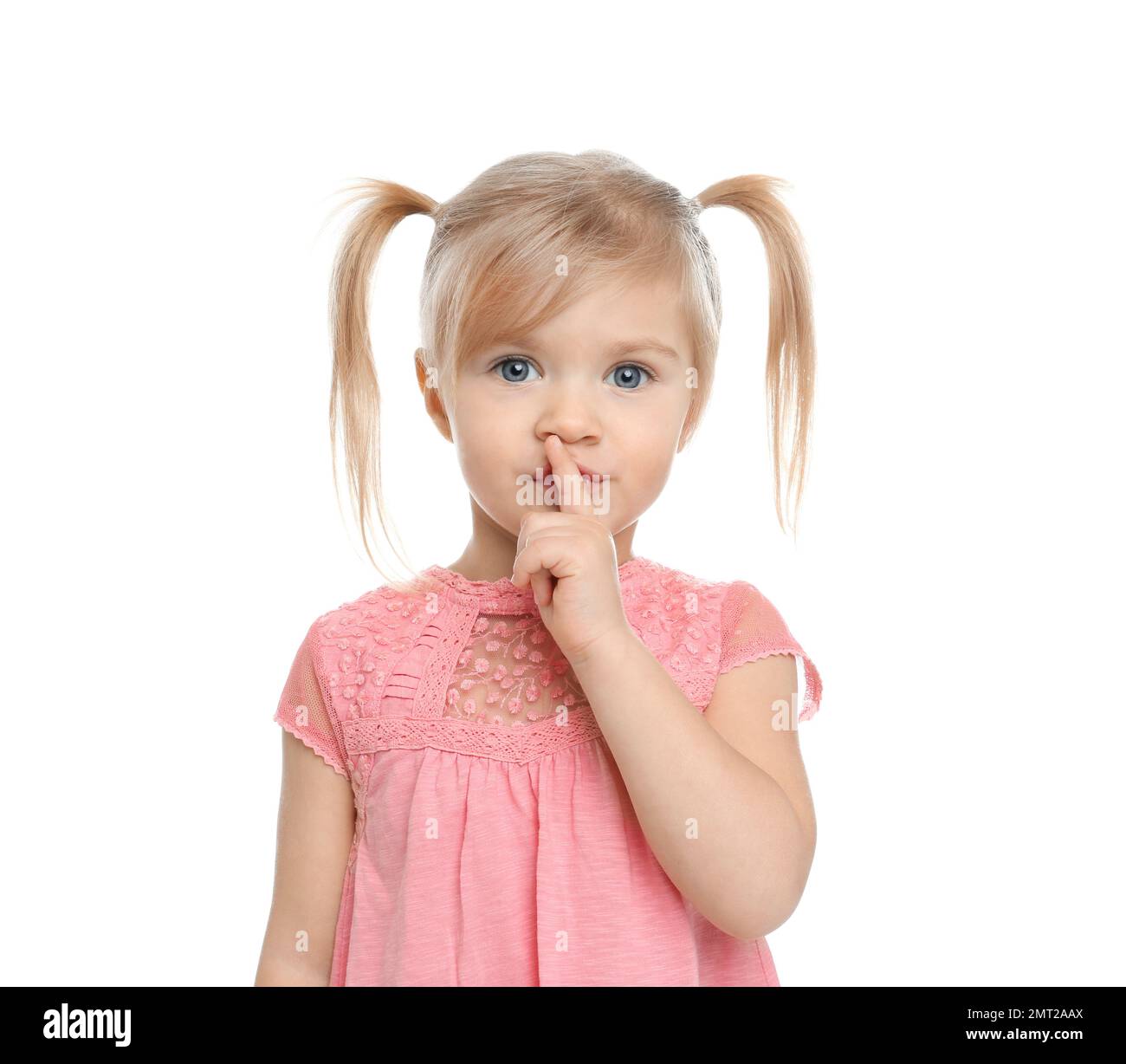 Portrait of cute little girl on white background Stock Photo - Alamy