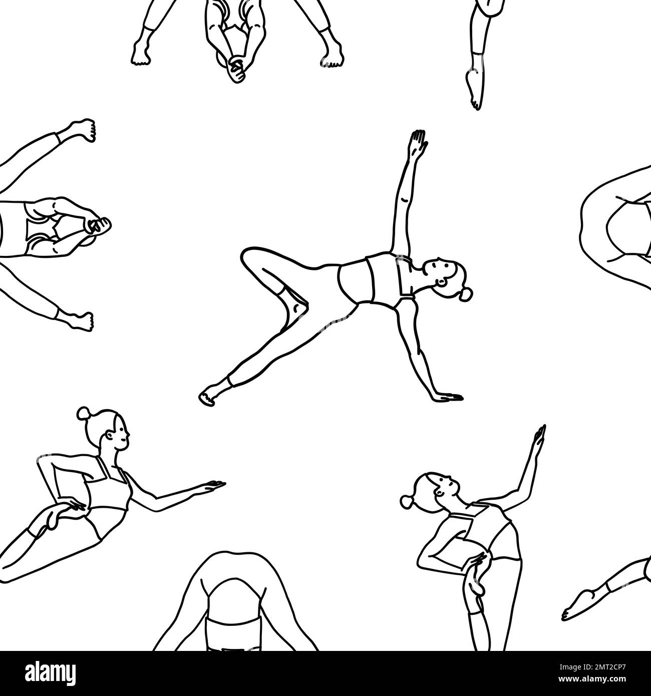 Seamless pattern wallpaper. Yoga poses collection. Black and white ...
