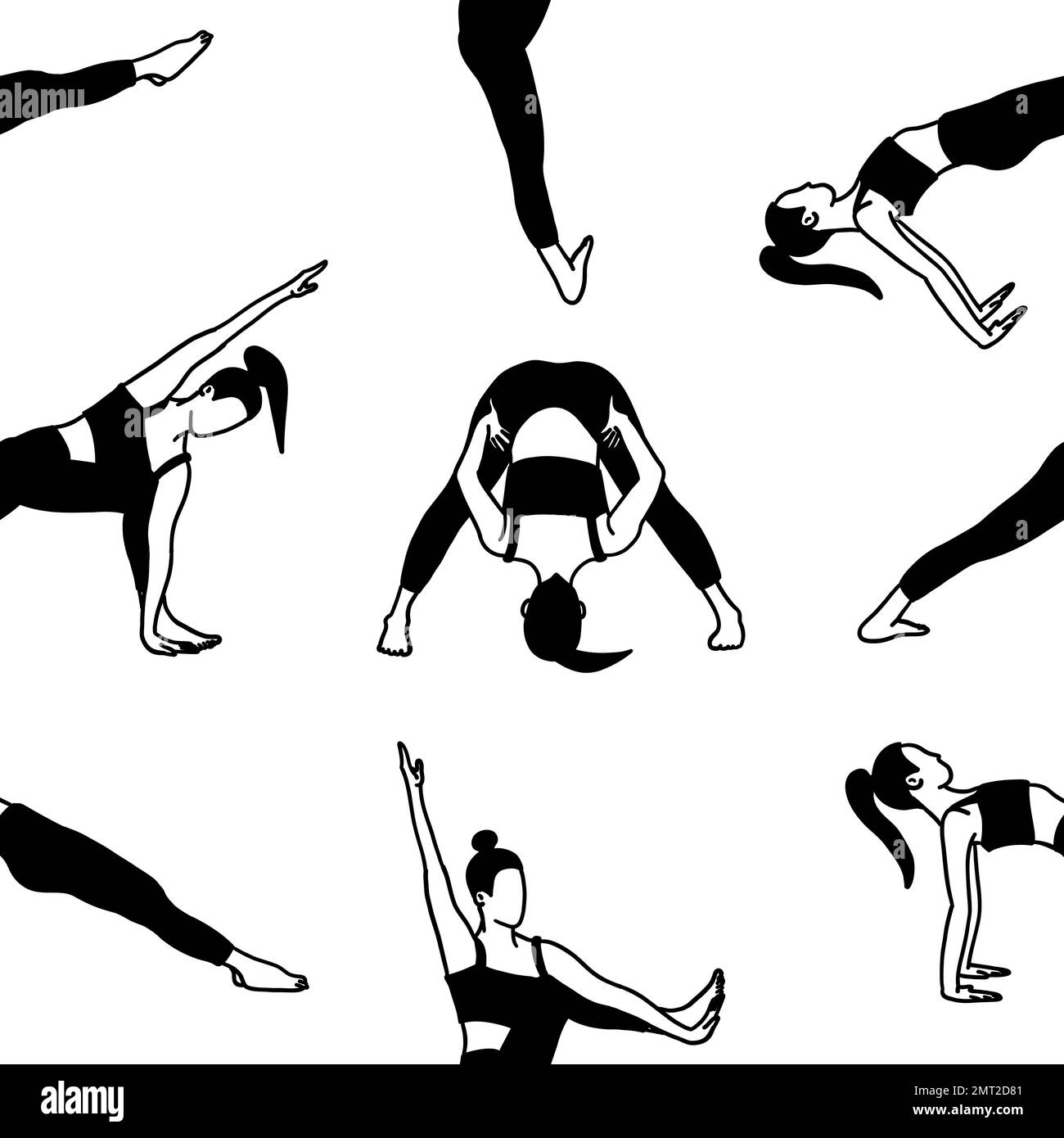 Yoga poses seamless pattern wallpaper. Black and white. Female woman ...