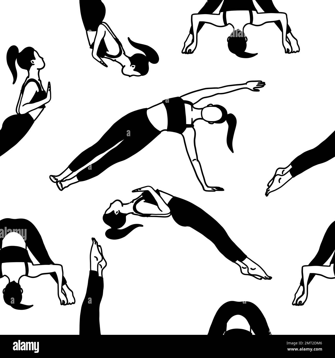 Yoga poses seamless pattern wallpaper. Black and white. Female woman ...