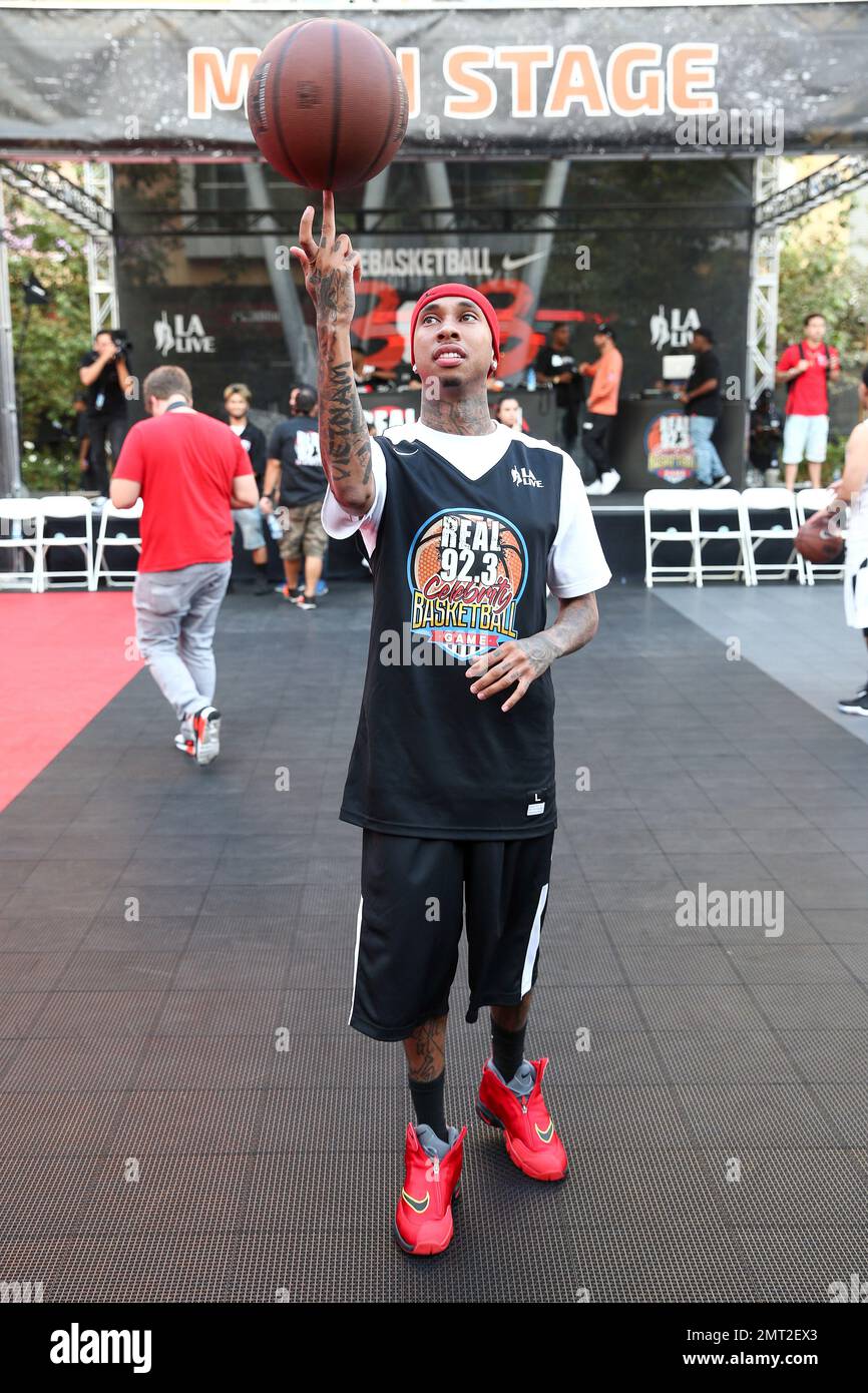 Tyga attends the 2017 Nike Basketball 3ON3 Tournament: Celebrity Basketball  Game held at L.A. Live on Friday, Aug. 4, 2017, in Los Angeles. (Photo by  John Salangsang/Invision/AP Stock Photo - Alamy