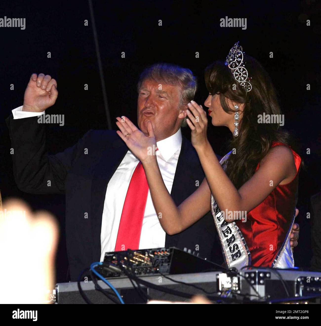 Donald Trump and Stefania Fernandez celebrate at the Coronation Ball after the Miss Universe pageant at Atlantis on Paradise Island in the Bahamas. 8/23/09. Stock Photo
