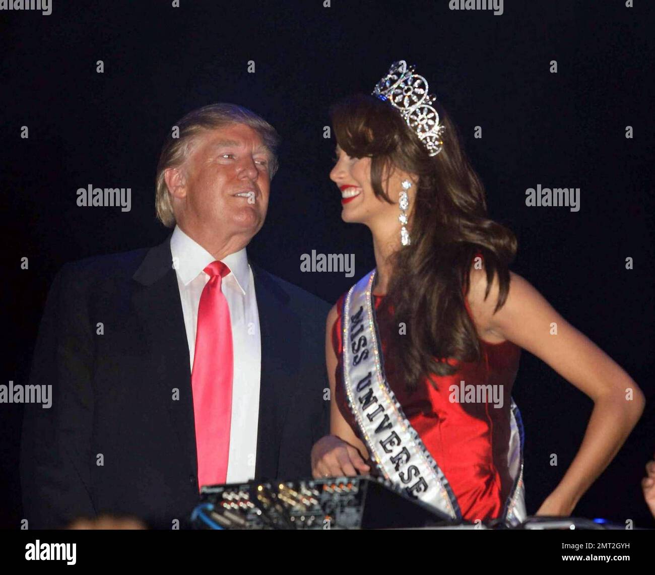- Donald Trump and Stefania Fernandez celebrate at the Coronation Ball after the Miss Universe pageant at Atlantis on Paradise Island in the Bahamas. 8/23/09.  . Stock Photo