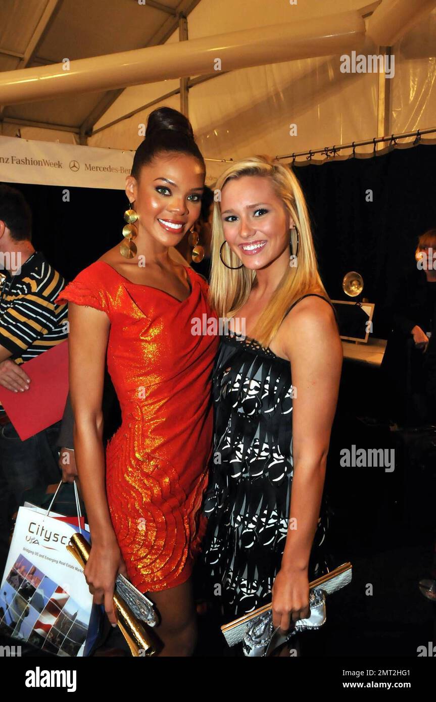 Miss Universe Dayana Mendoza and Miss USA Crystle Stewart attend the ribbon-cutting  ceremony for the grand opening of the new Chairman Tower at the Taj Mahal  in Atlantic City. The new tower