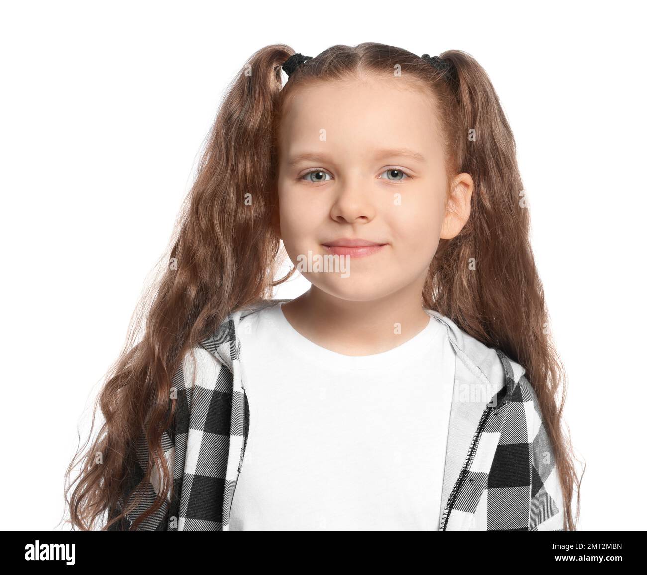 Portrait of little girl on white background Stock Photo - Alamy