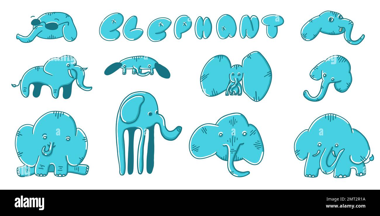 Elephants set in different situations. Vector illustration in cartoon ...