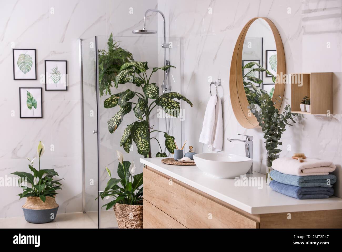 Green plants in elegant modern bathroom. Interior design Stock Photo ...