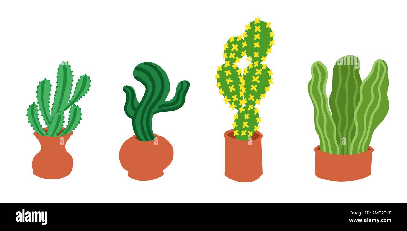 Cacti set. Vector illustrations in cartoon flat style isolated on white ...