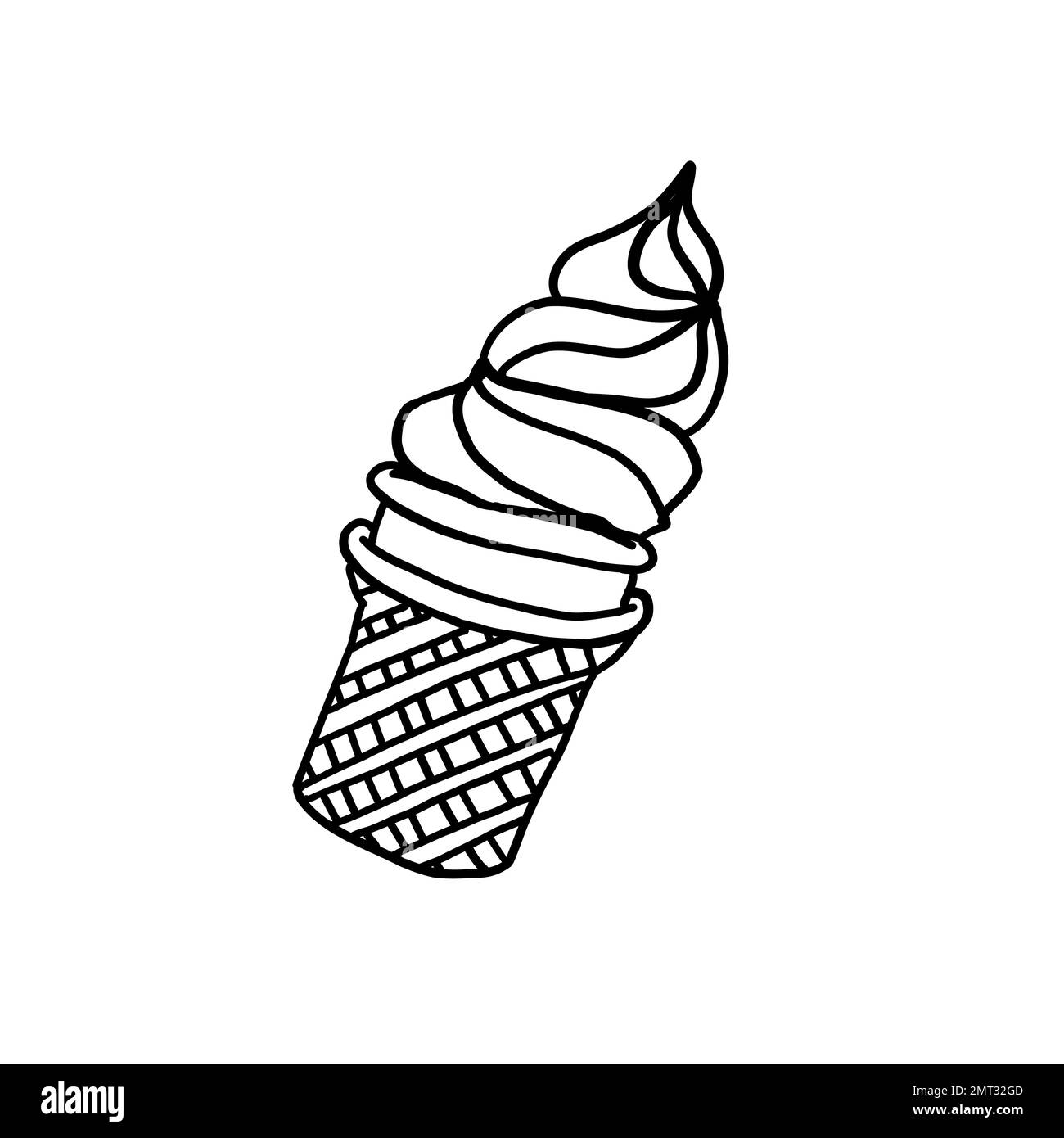 Vanilla ice cream. Vector illustration in outline doodle style isolated on white background. Stock Vector